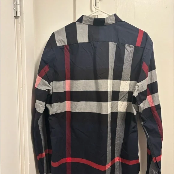 Burberry Navy and Red Plaid Button Down Shirt